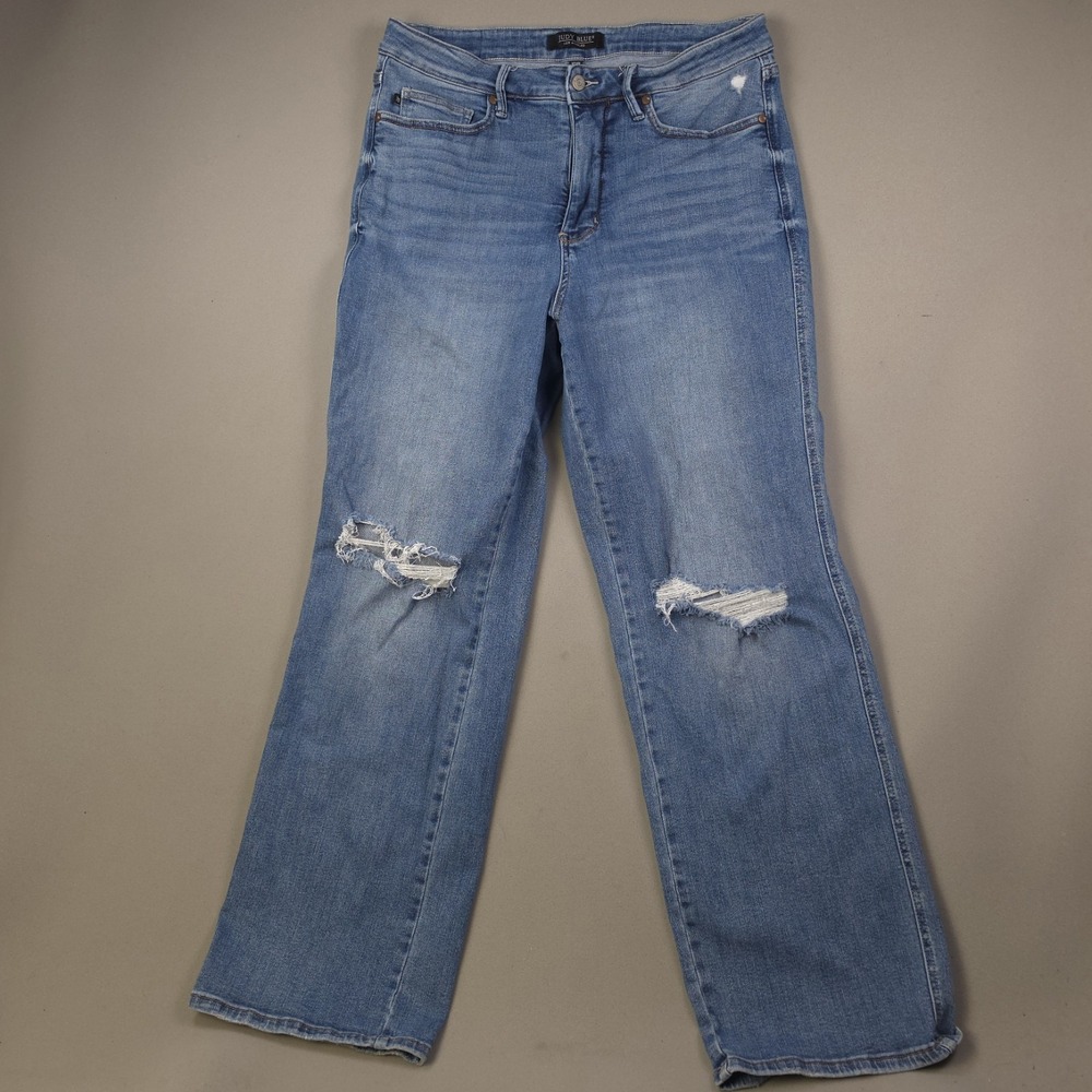 Judy Blue Womens Plus Jeans 16W High Rise Distressed Straight Leg Stretch Ripped